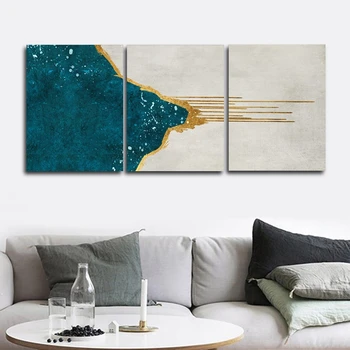 

Golden and Blue Wall Picture Poster and Print Canvas Painting Calligraphy Decor for Living Room Bedroom Home Decor Frameless