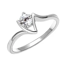 Cor de prata grandes anéis de cristal redondos para as mulheres v forma anel moda casamento noiva jóias noivado bijouterie feminino