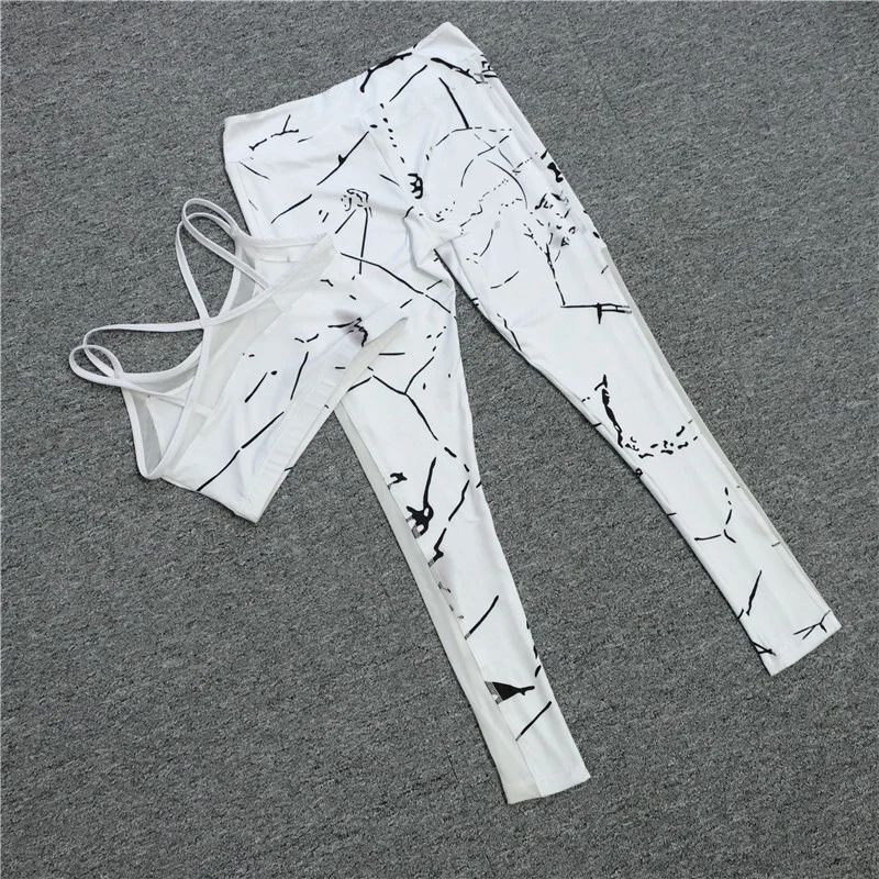 White Tank Top Leggings Tracksuit Fitness Clothing Gym Sportswear Outfits Sport Suit Women 2 Piece Yoga Set ensemble sport femme