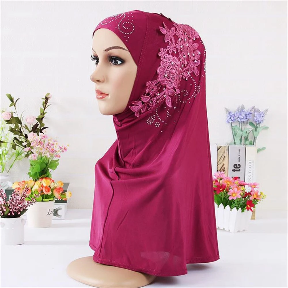 

Okdeals Fashion Rhinestone Flower Lace Scarf Shawl Muslim Islamic Hijab Turban Full Cover Cap Women Headscarf Hair Accessories