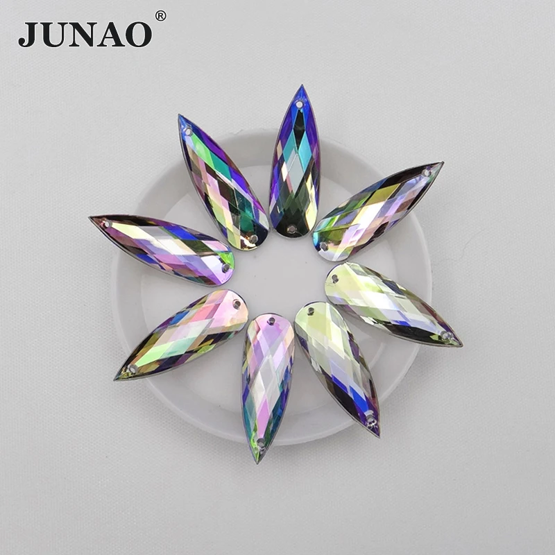 JUNAO 10mm Sew On Glitter Black AB Rivoli Rhinestone Applique Flatback  Acrylic Gems Sewing Crystal Stones for Clothes Needlework