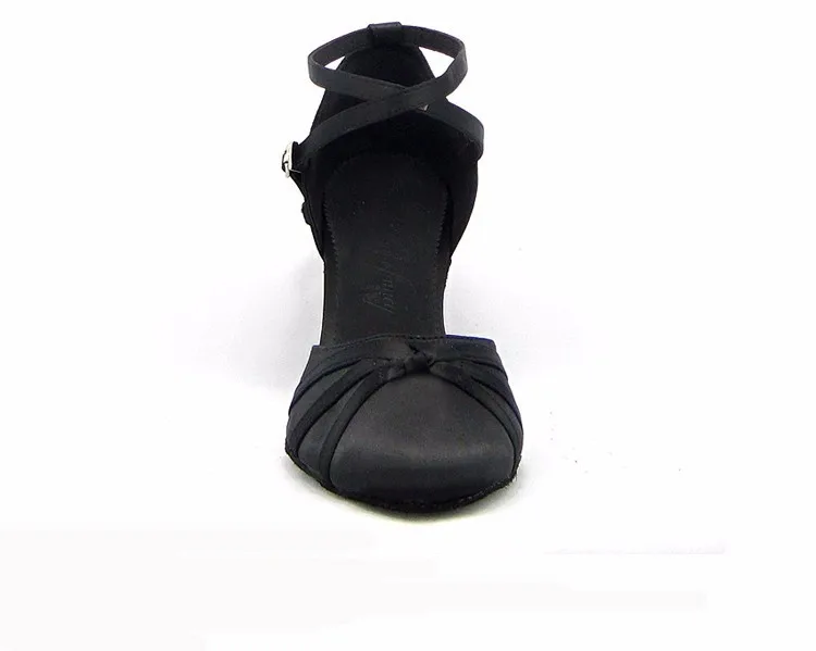 Женская обувь для бальных танцев, латинских танцев, черный атлас, сальса, танго, вальс, закрытый острый носок, обувь для социальных танцев, каблук 6/7. 5/8, замша, подошва 1752