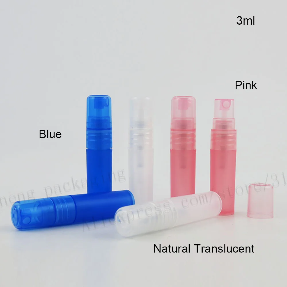 

500 x 3ml Travel PP Plastic Perfume Bottles Blue Pink Normal Translucent Color Sprayer Refillable Bottle Empty Small Bottles