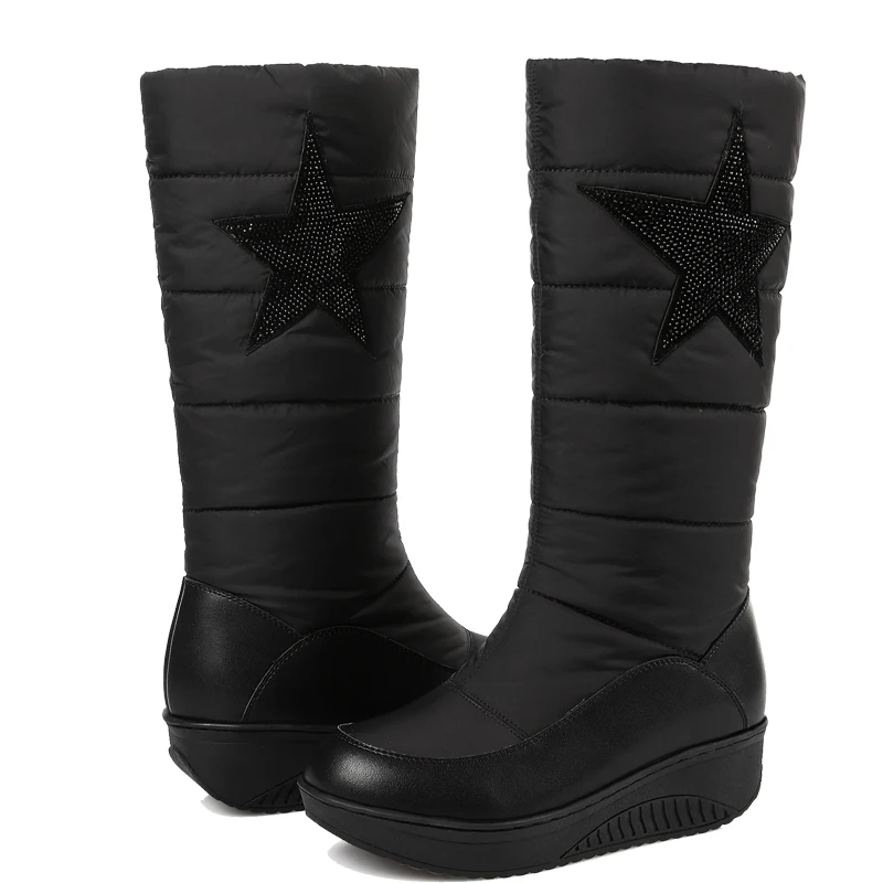 

2018 winter Women Warm Winter Fur Velvet Shoes Woman Rhinestone Star Thick Platform Snow Boots Mid Calf Boots WinterBotas Mujer