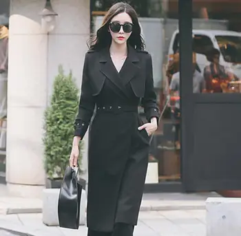 

S-4XL ! 2017 US style trench coat for women Women's fashion slim Long style black trench spring coat plus size overcoat !