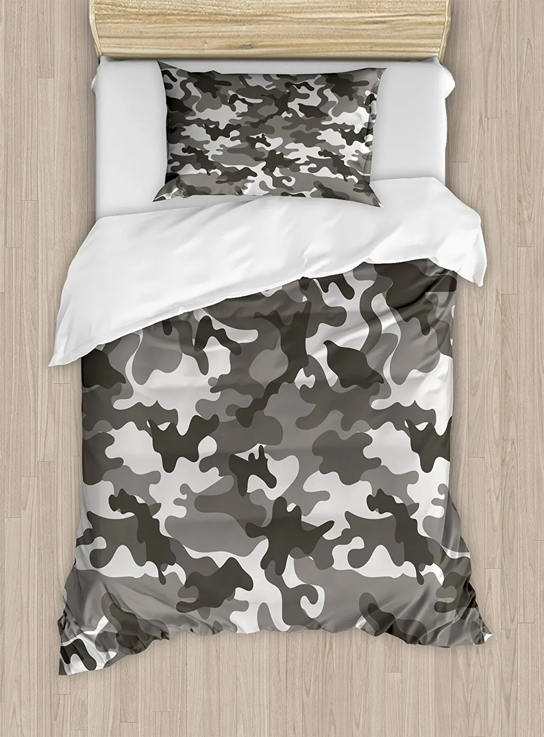 Duvet Cover Set Monochrome Army Attire Pattern Camouflage inside