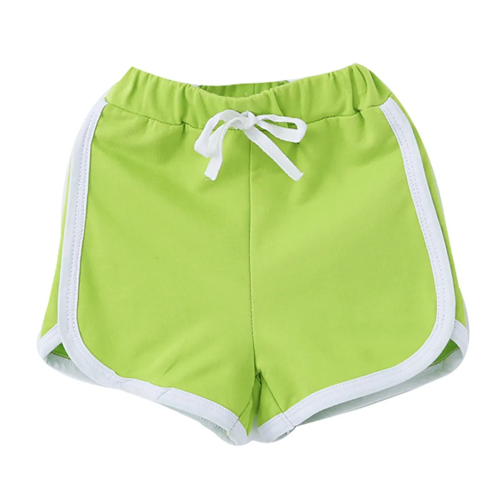 Детские повседневные шорты ярких цветов для мальчиков и девочек, штаны с эластичной резинкой на талии, детские пляжные короткие штаны, летняя мода - Цвет: Mint Green