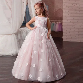 

Elegant Princess Dress Wedding Tulle Lace Long Dress Flower Girl Puff Princess Dress Party Pageant Formal Gown for Girls