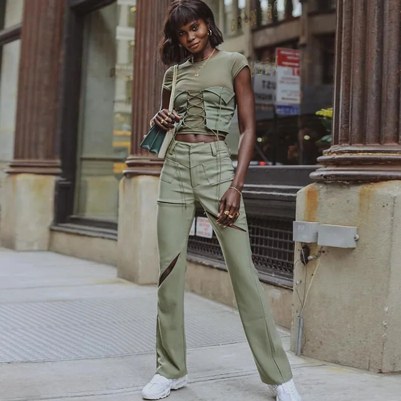 

2019 Stylish Cool Ladies Zipper Hollow Out Wide Leg Sweat Pants Women High Waist Loose Casual Capris Summer Sudadera Trousers