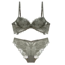 Цветочный кружевной бюстгальтер и трусики, комплект нижнего белья для девочек, бюстгальтер пуш-ап и трусики