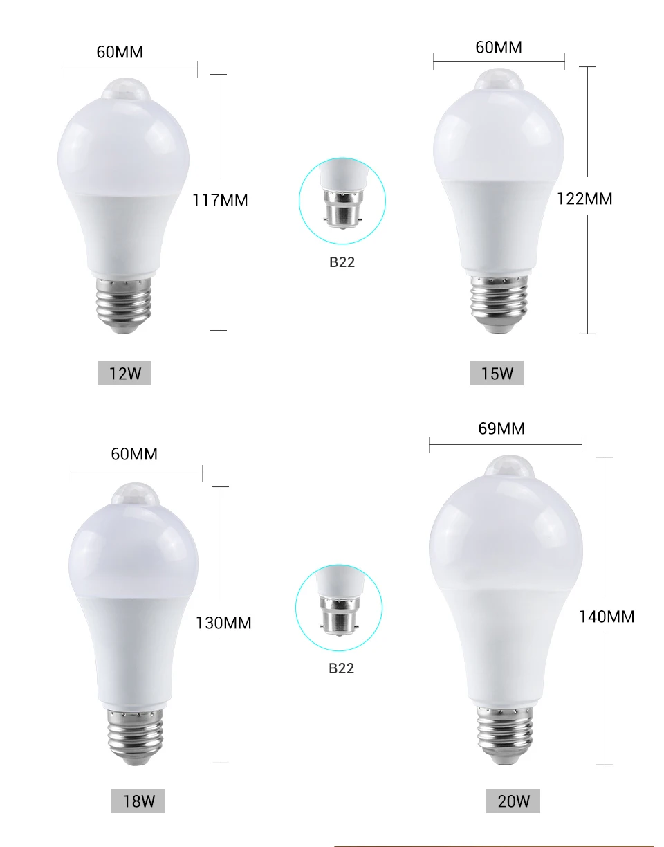 PIR Sensor Motion LED Emergency Light Home AC 85-265V E27 LED Bulb Lamp Smart Stairs Hallway 15W 18W Emergency Night Lighting (3)