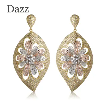 

Dazz Micro Inlay Cubic Zircon Dangle Earrings Engagement Gift Hollow Flowers Wedding Bridal Luxury Women Earring Pendientes