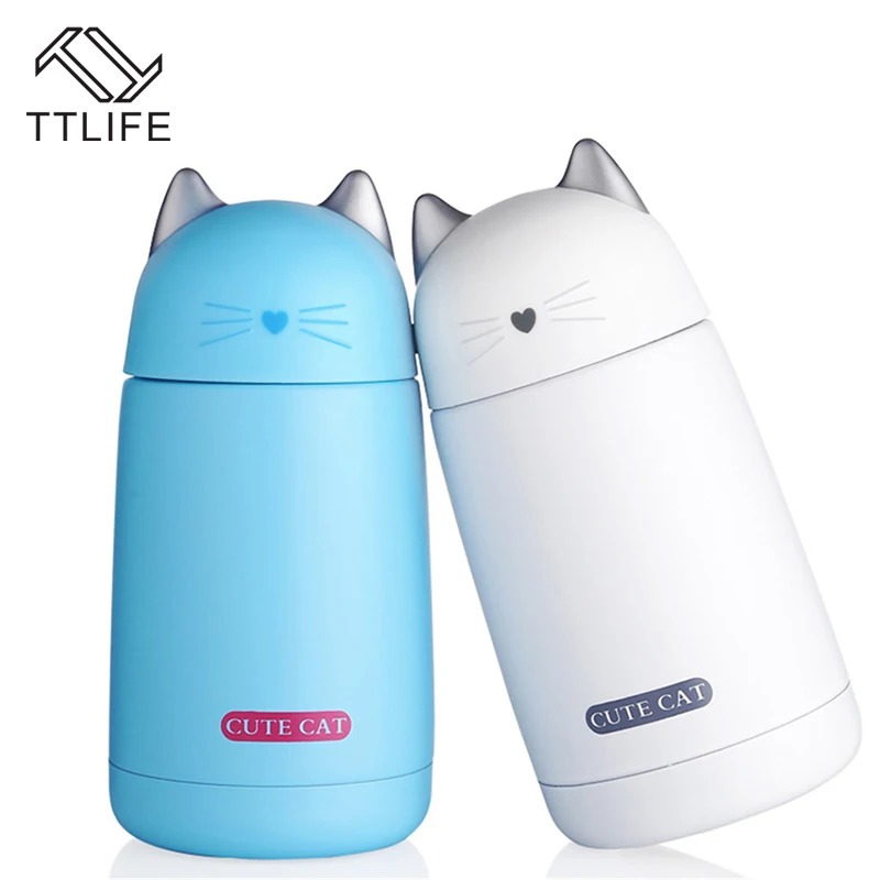 TTLIFE Thermos Cup Cartoon Moe Cat Thermo Mug Drinkware Kids Water Bottle Stainless Steel Vacuum Leak