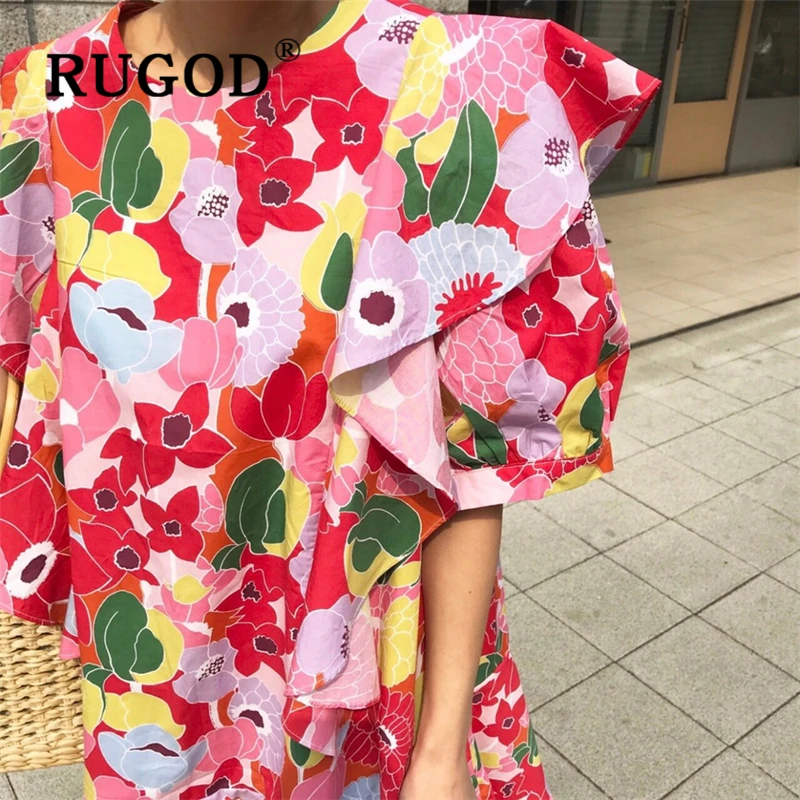 Женское платье с цветочным принтом RUGOD элегантное пляжное рукавами фонариками и