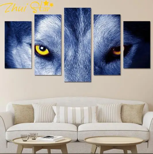 

Zhuistar 5 pieces, all-round 5D DIY diamond painting Animal "Wolf Eye" diamond embroidery mosaic cross stitch Home decoration g