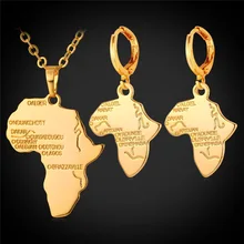 African Jewelry Set Pendant Necklace & Drop Earrings Women Gift Platinum/Yellow Gold Plated Africa Map Ethiopian Jewelry PE873