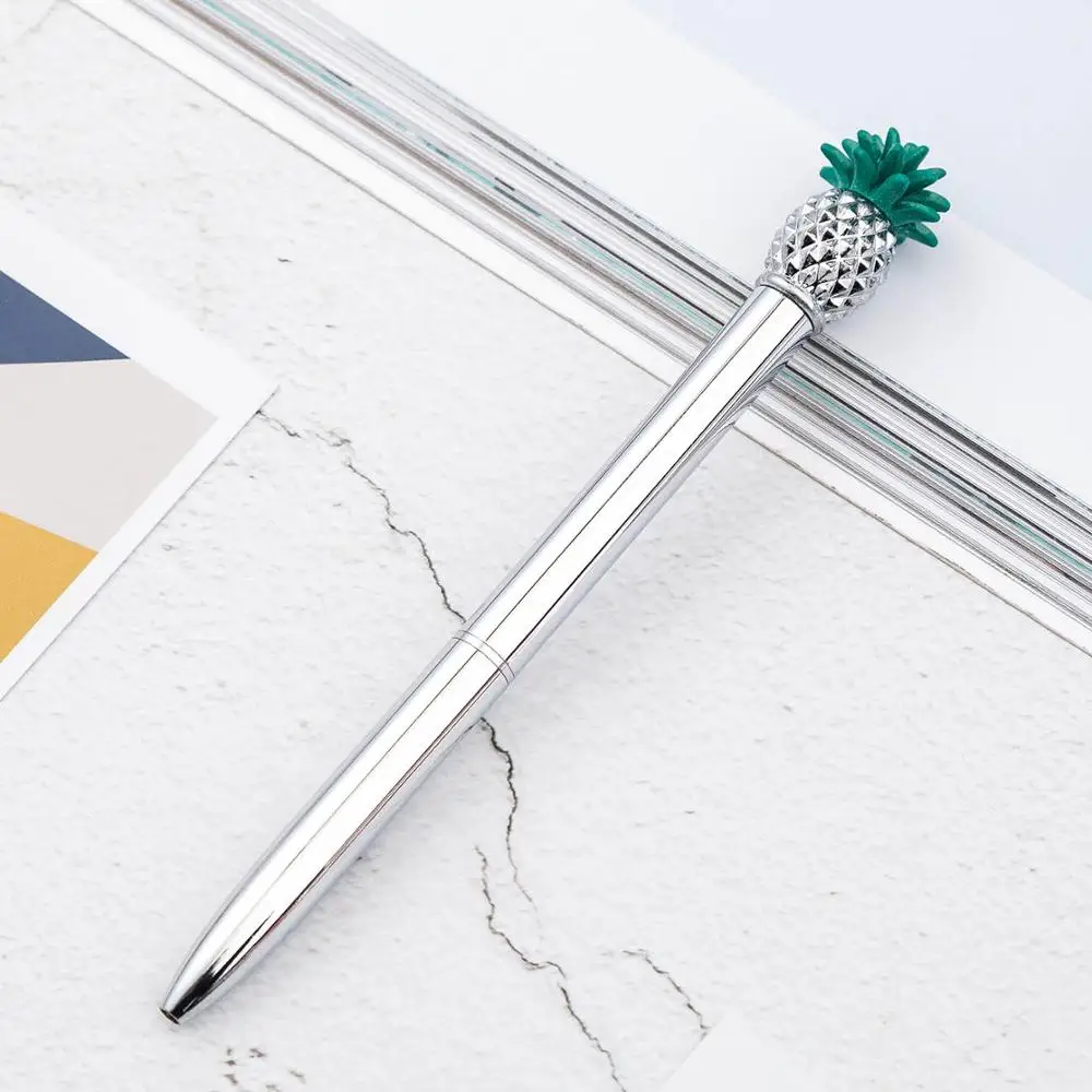 1,0 мм цветные металлические шариковые ручки в форме ананаса для письма, золотистая Шариковая ручка для школы и офиса - Цвет: SILVER