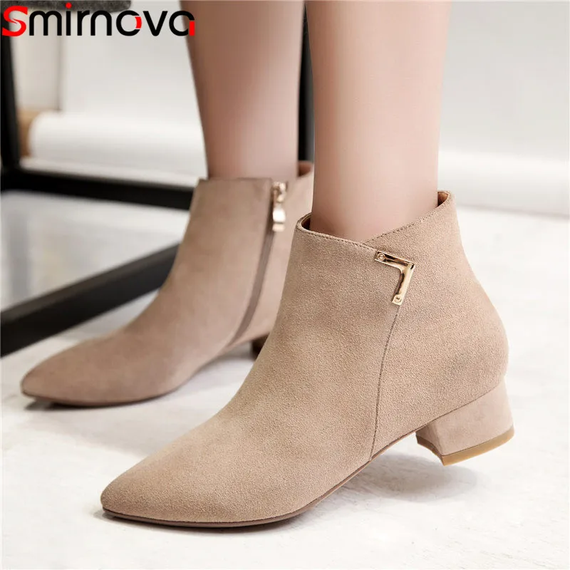 

Smirnova new fashion 2020 women ankle boots hot pointed toe square med heel metal decoration zip female winter boots