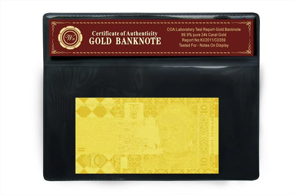 Лучшие продажи продукции Украина UAH 10 Note Bill 99.9% золото банкнота из фольги украинские бумажные деньги с ПВХ сертификатом