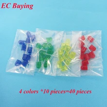 10 мм светодиодный 4 цвета красный синий желтый зеленый рассеянный круглый светильник-излучающие Диоды лампа шарик DIP плагин в лампочке Ассорти Комплект 40 шт./лот