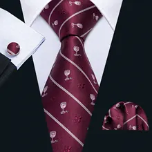 Мужские красные галстуки дизайнерский Шелковый Галстук платок Запонки Набор жаккардовый цветочный галстук Новинка полосатый шейный галстук костюм Барри. Ван N-5174