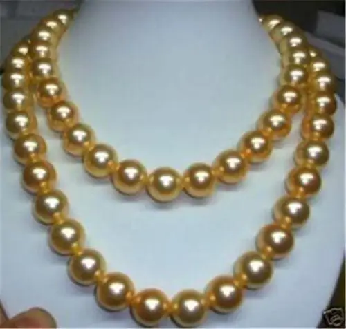 

Free shipping hot sale Women Bridal Wedding Jewelry >>32 INCHES 8mm Gold Yellow South Sea Shell Pearl Necklace AAA