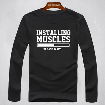 

INSTALLING MUSCLES FUNNY PRINTED MENS long T SHIRT LIFTBRO WORKOUT SLOGAN BIRTHDAY Tee Unisex More Long sleeve