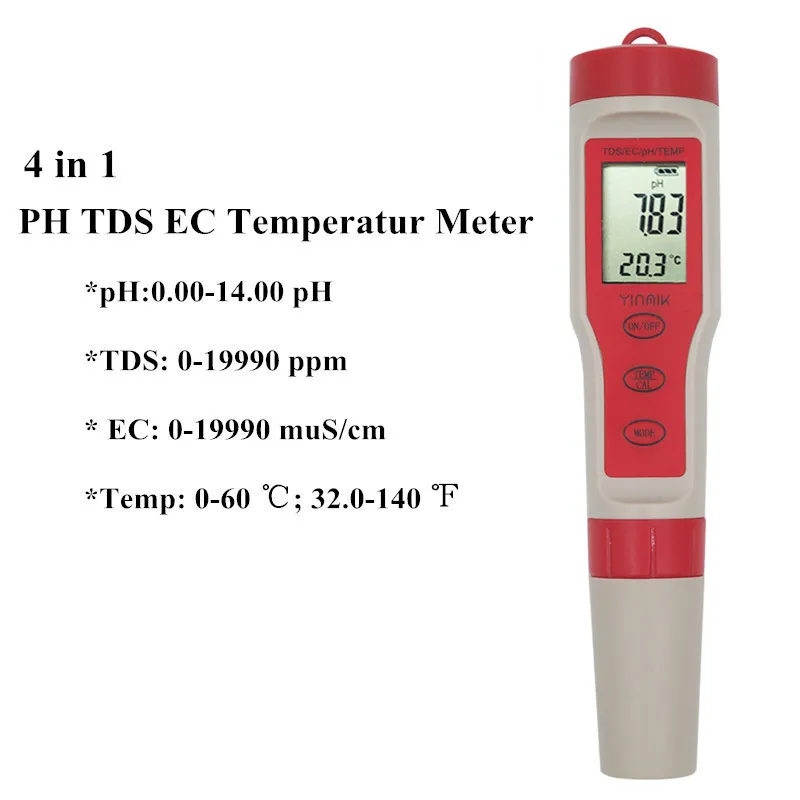 Цифровой тестер воды 3/4 в 1 тест EC/TDS/PH/TEMP монитор качества комплект для бассейнов