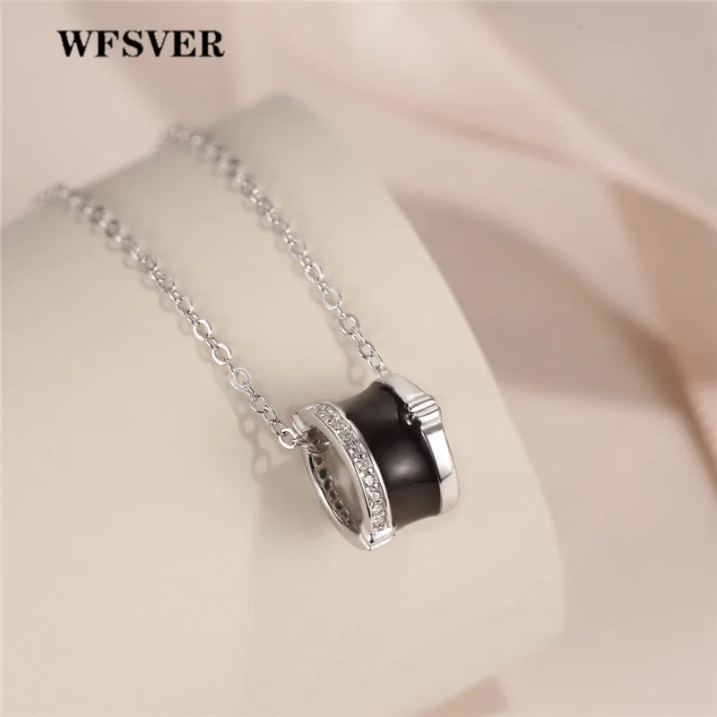 

WFSVER 925 Sterling Silver Necklace For Women Hollow Round With Crystal Pendant Necklace Korea Style Fine jewelry Present