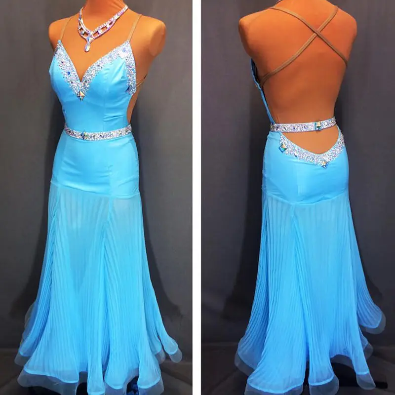 

ballroom dance dress women Sexy backless Sling dress for latin dancing Cha Cha Rumba Samba Tango dance dresses Blue