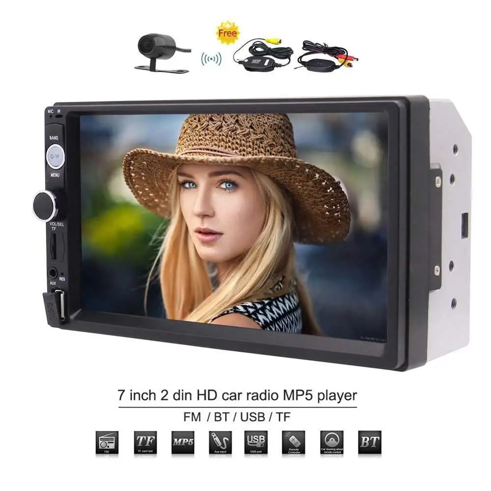 

Backup Camera+Eincar Double Din Car Stereo Bluetooth Car MP5 Player FM Radio 7''Support SWC Aux Input USB/TF Card Remote Control