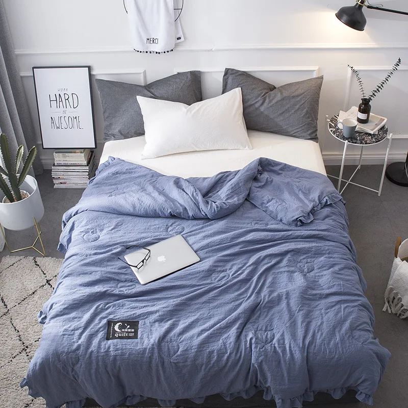 

Summer Portable Solid Color With Embossed And Lace Thin Blanket Soft Touch Air Conditional Room Available