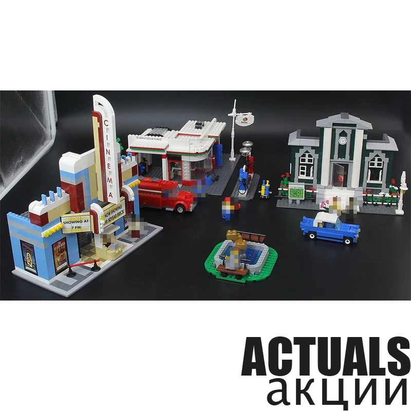 

ANNIVERSARY SET Town Plan Lepin CINEMA SERVICE STATION LAMPPOST VEHICLE 02022 City DIY Building Blocks Bricks Toys 10184 2080pcs
