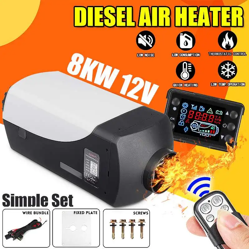 

12V 8KW Diesel Air Heater LCD Monitor Thermostat Remote Control Trucks Bus Boat RV Van Diesel Heater Air Car Parking Heater