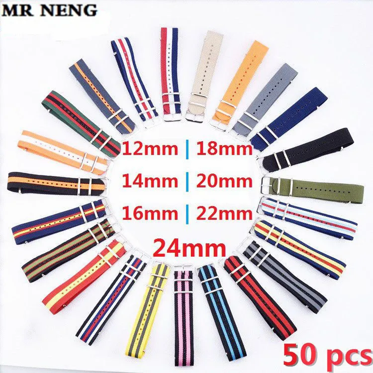 Wholesale 50pcs/lot High quality 20MM Nylon Watch band NATO waterproof