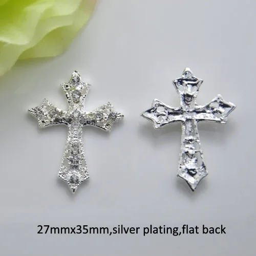 

(J0469) metal rhinestone embellsiment,silver or gold color,cross shape,flat back,100pcs/lot