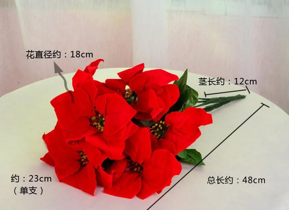 Декоративные цветы Поинсеттиа моделирование 7 шт. красный фланелевые цветы венок с искусственными 22 см Рождественский цветок 7164