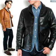 Бренд казачья из лошадиной кожи, пальто, натуральная кожа куртки, модные мужские Тонкий, в японском стиле, кожаная куртка