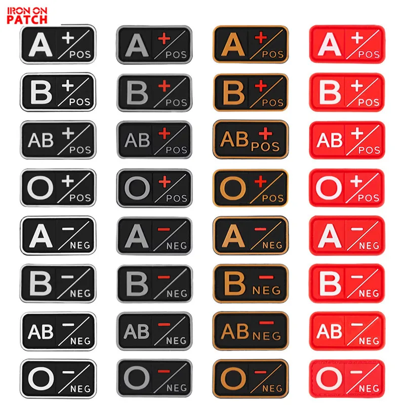 

3D PVC A+ B+ AB+ O+ Positive POS A- B- AB- O- Negative NEG Blood Type Group Patch Tactical Morale Patches Military Rubber Badges