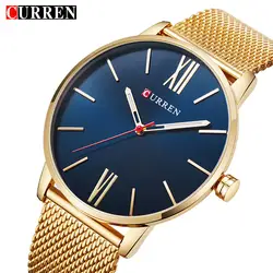 Лучший бренд класса люкс CURREN Для мужчин s часы золотые кварцевые Для мужчин часы Прямая доставка с сетчатым ремешком Повседневное