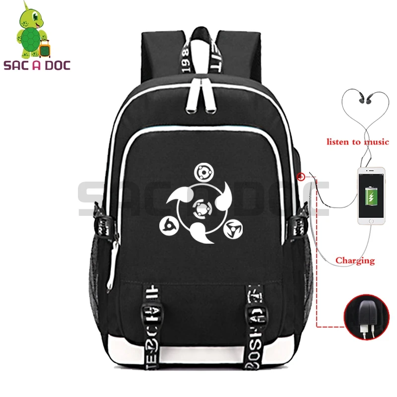 

Anime Naruto Sharingan Multifunction Backpack USB Charging Luminous School Bags for Teenage Girls Boys Laptop Travel Rucksack
