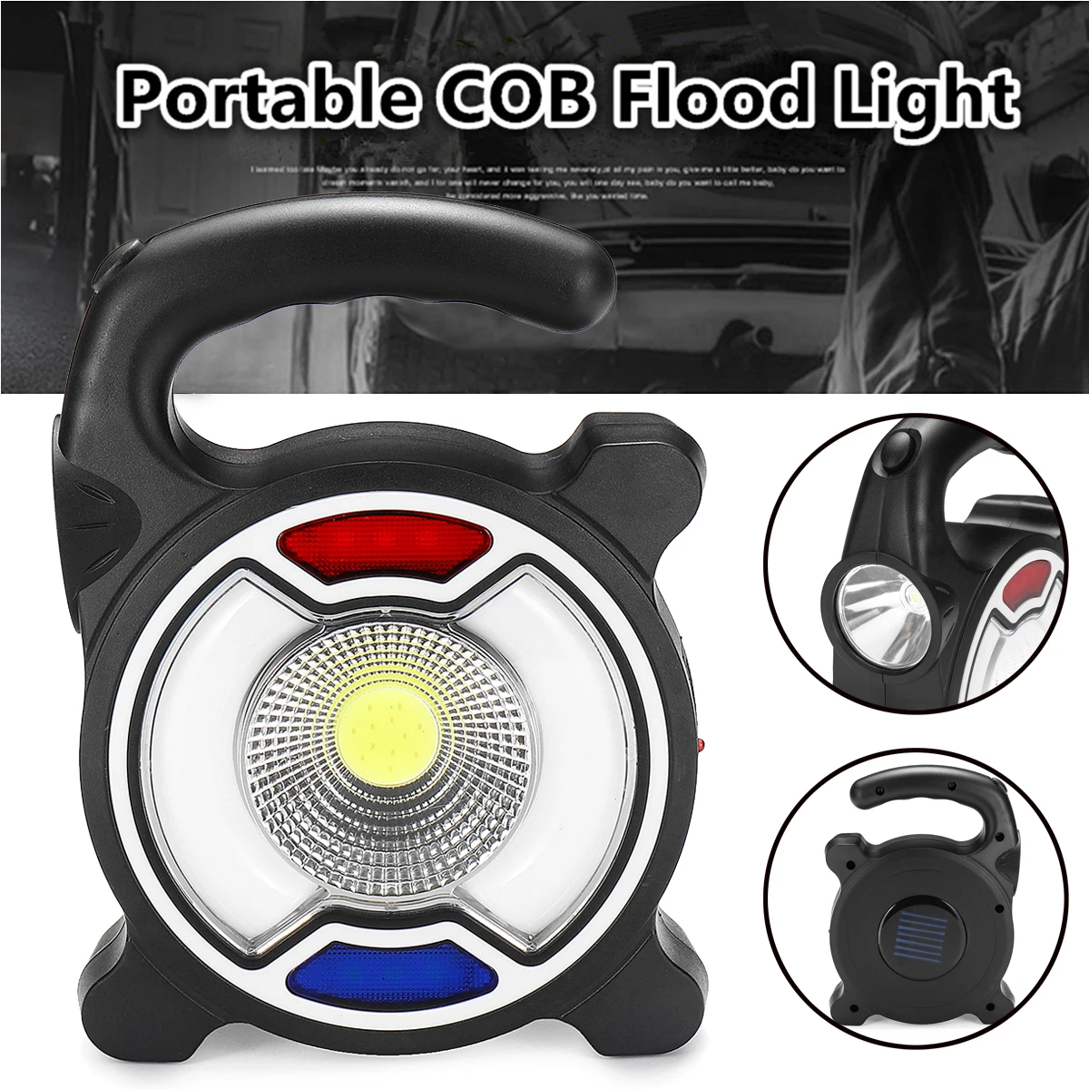 

Solar Panel Portable 10W COB Floodlight LED Rechargeable Spotlight Floodlight Lamp Outdoor Camping Blue Red Flashlight USB Cable