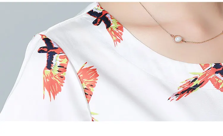 New Summer Tops Ladies 2018 Fashion Birds Print Blouses Women Short Sleeve Chiffon Blouse Shirt Casual Large Size Blusa Mujer Ete (12)