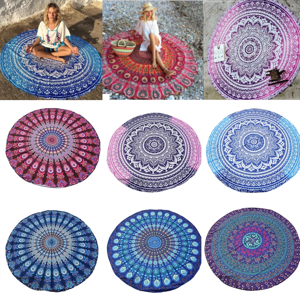 Yoga Mats Multicolor Round Beach Pool Home Shower Towel Blanket Table