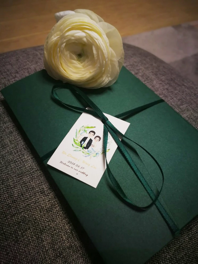 Персонализированное приглашение на свадьбу зеленый карман приглашение-набор из 50
