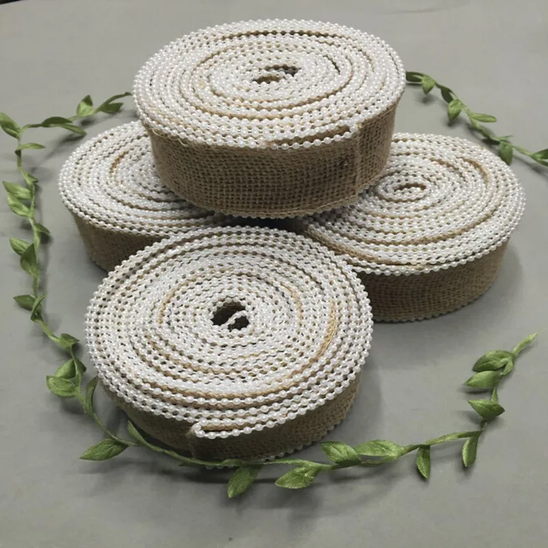 4CM Natural cotton and jute lace hessian burlap pearl linen strip vintage handmade Kindergarten Christmas  diy party decoration  (1)