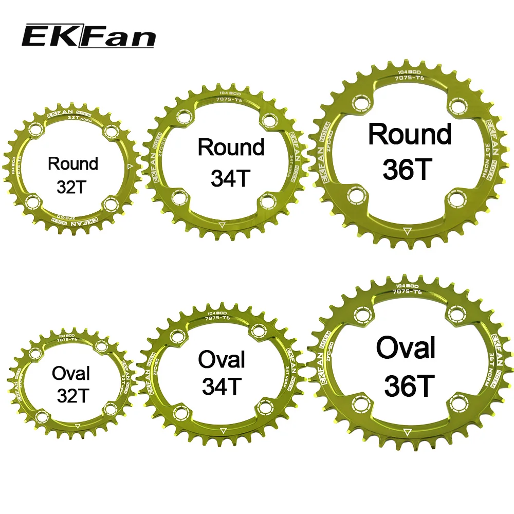 EKFan 104BCD Narrow Wide Green 32T/34T/36T Round Oval Bicycle Chainring