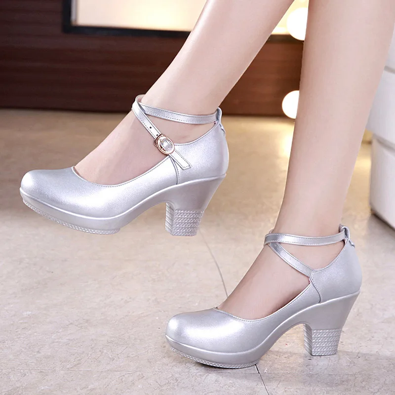 New 2019 Fashion Women Pumps With High Heels For Ladies Work Shoes Dancing Platform Pumps Women Genuine Leather Shoes Mary Janes