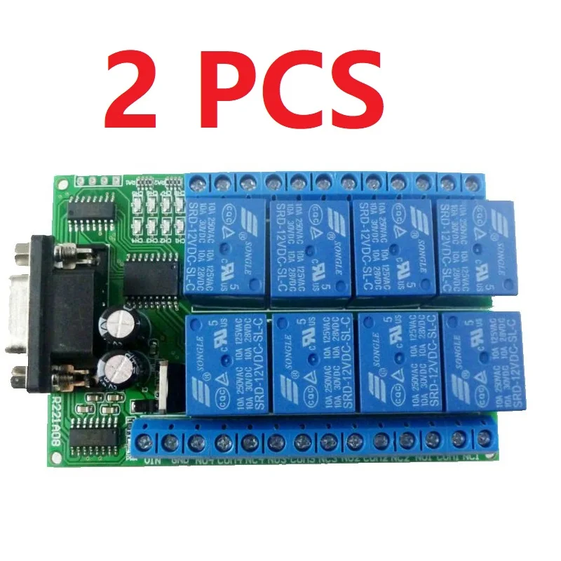 R221A08 * 2 шт. 12VDC 8ch реле последовательного порта DB9 UART переключатель RS232 для