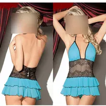 Для женщин пикантные Кружево пижамы Спагетти ремень искушение ночной рубашке лоскутное пижамы сексуальное халат w8244